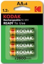 4x KODAK AA 2600 mAh R6 nabíjateľná batéria + BOX AA