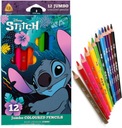 Tužkové pastelky Disney Stitch hrubé trojuholníkové 12 farieb Jumbo zlatá farba