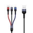 USAMS Pletený kábel U26 3v1 0,35m 2A rýchle nabíjanie (lightning/microUSB/USB-C