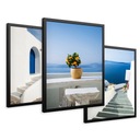 SET Zarámované obrazy plagáty Santorini triptych domy s bielym morom 43x99