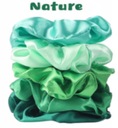 5x SATIN SCRUNCHIES GREEN gumičky do vlasov