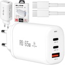 VÝKONNÁ RÝCHLA USB SIEŤOVÁ NABÍJAČKA 2x USB-C 65W QC4 PD + KÁBEL TYPU C