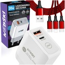 RÝCHLA VÝKONNÁ UNIVERZÁLNA NABÍJAČKA + 3v1 microUSB KÁBEL USB-C PIN8 iPHONE