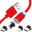 MAGNETICKÝ KÁBEL USB 3V1 SPLETOVANÝ 100CM ČERVENÝ