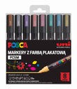 Popisovač UNI POSCA PC-5M, metalické farby, puzdro 8 ks