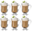 6x KÁVA LATTE SKLENENÝ ČAJ 300ml SKLENENÁ SÚPRAVA S RÚČKOU