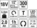 NÁRAZOVÝ KLÁVAČ 1/2 AKUMULÁTOR. 18V, 300NM, KIT