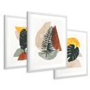 SET Zarámované obrazy plagáty boho listy palma triptych 43x99