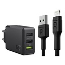 3x USB-A sieťová nabíjačka + Lightning kábel 120 cm LED pre iPhone 11 12 13