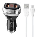 NÍZKO RÝCHLA 2X USB NABÍJAČKA DO AUTOMOBILKU S KÁBLOM USB-C 1M 36W PD QC 3.0