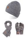 Súprava zimných šál, svetlosivá čiapka a rukavice