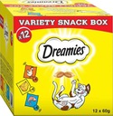 Balíček Dreamies Variety Snack Box Treat Mix príchutí pre mačky. 12 x 60 g