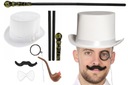 GENTLEMAN SET TOPPER BIELY MONOKLEL MUSTACHE CIK MOTÝLEK S KNOFKOU