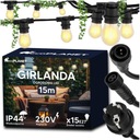 LED záhradná girlanda 15m 16xE27 Set s vodotesnými žiarovkami