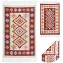 BOHO tkaný koberec Kilim, bordová, strapce, 50x80cm