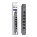 Qoltec Anti-surge power strip / 6 zásuviek / 2 x USB / 1,8 m / šedá