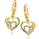 Zlaté náušnice Visiace srdce striebro 925 Triple Hearts LOVE GOLD PLATED