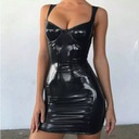 Latexové MINI šaty ČIERNA vypasované M/L