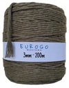 Točená bavlnená šnúra Macrame Ekologická EKO Khaki 200m 3mm