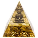 ŽIVICOVÁ PYRAMÍDA ORGONIT BUDDHA TIGRIE OKO TOPAZ MEDENÁ ŽIVIČNÁ FÓLIA 6 cm