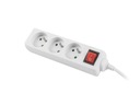 Lanberg Power strip 3m, biela, 3 zásuvky, s vypínačom, káblom