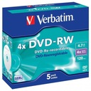 Verbatim DVD-RW, matná strieborná, 43285, 4,7 GB, 4x, Je