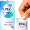 DUREX INVISIBLE SLIM CLOSE FIT tenké, nasadené kondómy, 10 kusov