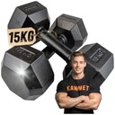 HEX šesťhranné liatinové činky do posilňovne KAWMET 2x15kg