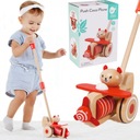 Drevené Push Toy Lietadlo Coco Teddy Bear + Stick Puzzle