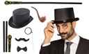 PÁNSKY OUTFIT ČIERNY TOPPER MONOKLOVÝ MUSTACHE MOTÝLIK S KNOFLÍKOU