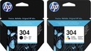 2x HP 304 DESKJET ATRAMENT 2620 2630 3720 3730 2632