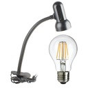 Lampa na školský stôl s klipom E27 L3 SILVER + 8W LED žiarovka