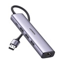 UGREEN 5v1 USB-A na 3x USB 3.0 + RJ45 + USB-C CM475 adaptér (sivý)