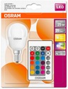 OSRAM RGBW RGB LED guľová žiarovka + diaľkový ovládač 4,5W E14