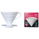 Prekvapkávač kávovar Hario odkvapkávač V60-02 biely + Filter Hario V60-02 40 ks