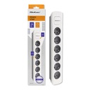 Qoltec Power strip | 6 zásuviek | 1,8 m | Biela a sivá