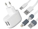 USB NABÍJAČKA + KÁBEL 2V1 MIKRO USB/IPHONE + USB-C