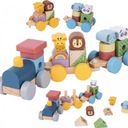 DREVENÉ ŽELEZNIČNÉ VLAKOVÉ NÁKLADNÉ VOZNE VOZNE BLOKY MONTESSORI PUZZLE VEŽA