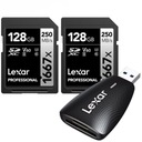 2x LEXAR PRO CARD 128GB 1667x 250MBs + ČÍTAČKA