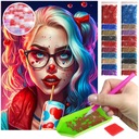 Žiariaca diamantová výšivka Harley Quinn Joker Comic Portrait Diamonds AB