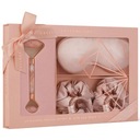 CRYSTALLOVE Rose quartz home SPA set - valček + hodvábna čelenka + 4 gumičky