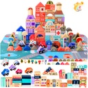 Drevené autíčka City Blocks Súprava 115 vzdelávacích kociek + puzzle mat