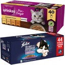 Whiskas hydinové mokré krmivo pre mačky 40x80g a Felix 44x85g, mix príchutí.