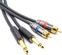 Kábel 2x 6,3mm jack zástrčka - 2x RCA cinch zástrčka 3m