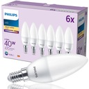 PHILIPS SET 6x LED žiarovka E14 4,9W = 40W 2700K TEPLÁ Sviečka 470lm B35