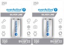 2x NABÍJATEĽNÁ BATÉRIA EVERACTIVE 9V 6F22 Ni-MH 250mAh R2U