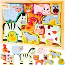 DREVENÉ PUZZLE FARMA ZOO ZVIERATÁ MONTESSORI DOSKA PUZZLE 9 BLOCKOV