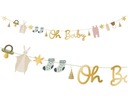 Girlanda so zlatým nápisom Oh Baby Baby Shower One Year Birthday Banner 250cm 1 ks