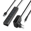 HUE-SA7BP Hub 7-portový USB 3.2 GEN 1 hliníkový nabíjací hub, AC adaptér