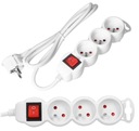 Trojitý predlžovací kábel Power Strip s uzemňovacím spínačom 5 m Biely